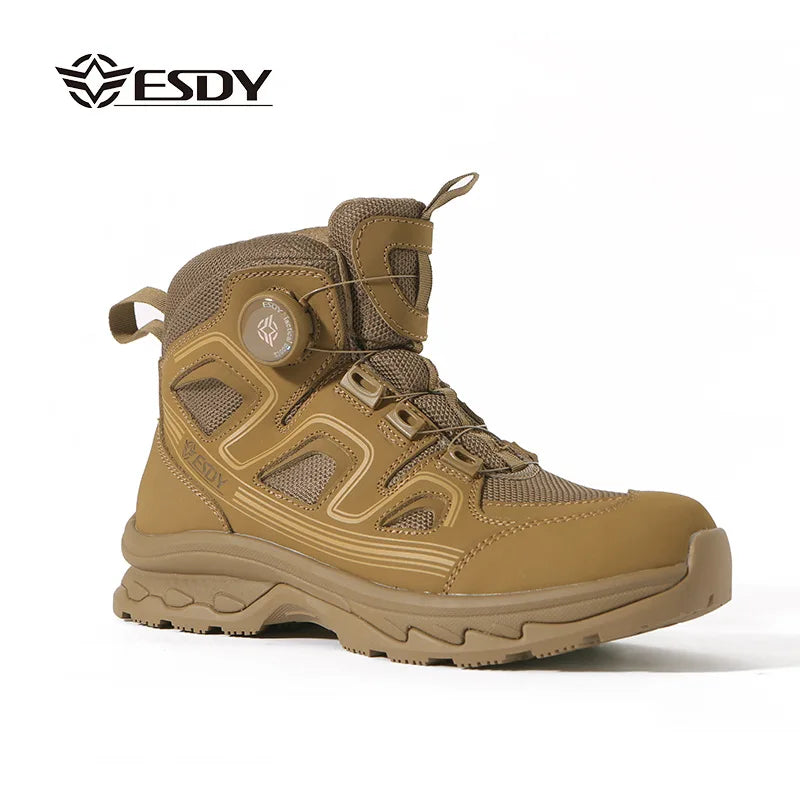 ESDY Men's Outdoor Hiking Mountain Climbing Shoes Mid-Calf Tactical Boots Breathable leather Upgraded Version for Trekking