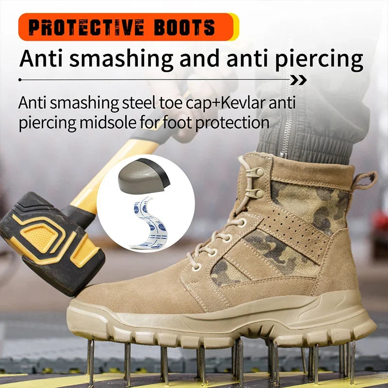 Fashion 2026 Cow Suede Men Work Boots Ankle Anti Scalding Safety Protection Boots Lightweight Steel Toe Cap Male Footwear Shoes
