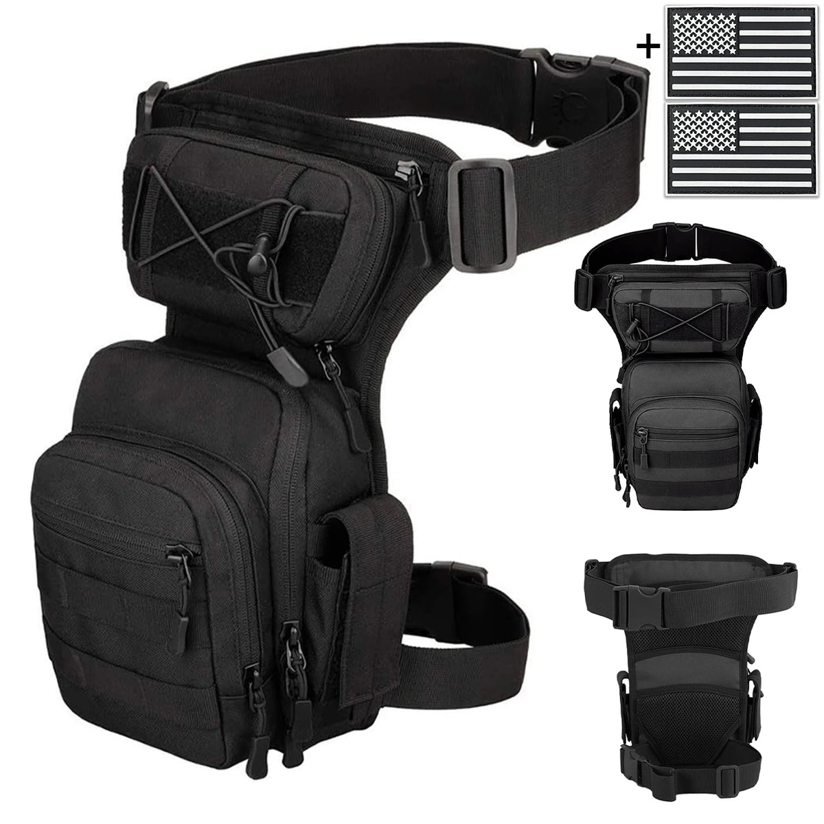 Multi functional quick release leg bag, storage bag, layered storage, waist and leg strap fixation, elastic strap