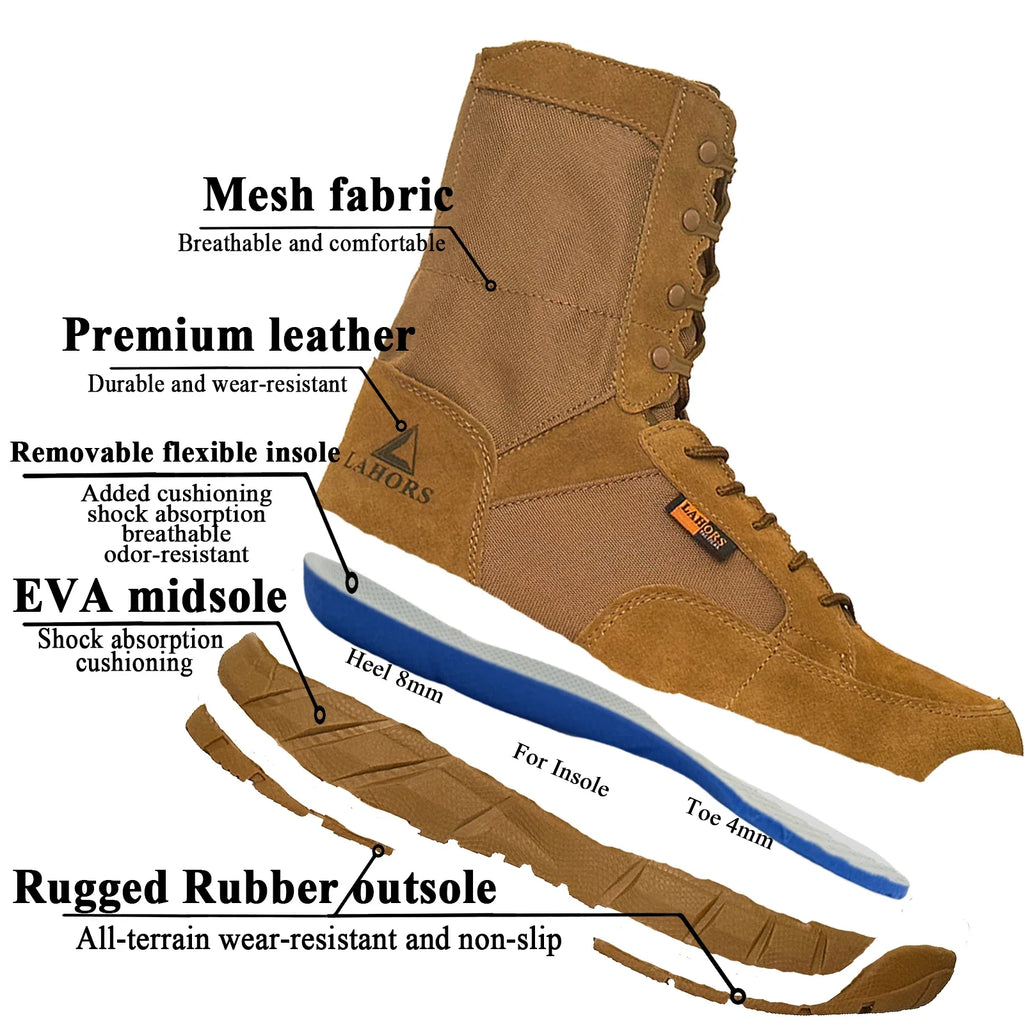 LAHORS® Original Lightweight Man Tactical Boots With Zip Combat Training Lace Up Waterproof Outdoor Hiking Breathable Shoes