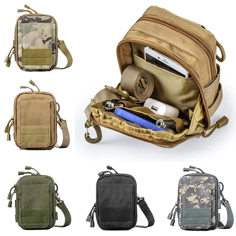 Tactical MOLLE Crossbody Bag Outdoor Waist/Shoulder Pack for Camping & Hiking, Waterproof Phone Holster with EDC Organizert