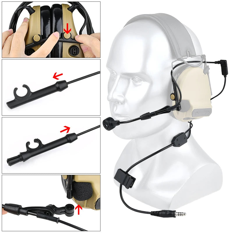 Tactical C3 Headset Wiress Version Microphone Cable Tactical Communication Hunting Shooting Earphones PTT Push to Talk Accessory