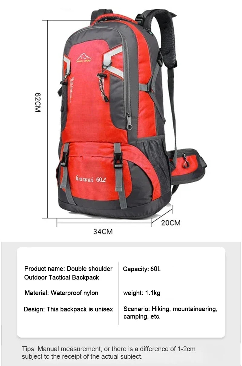 60L Travel MOLLE Backpack Camping Large Hiking Bag Rucksack Nylon Waterproof Outdoor Sports Climbing Mountaineering Bag Luggage
