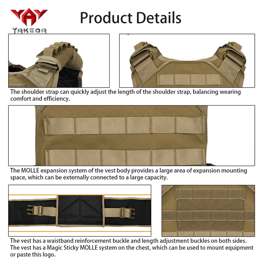 YAKEDA vest internal adjustable buckle can adapt to different body shapes, wear-resistant material suitable for outdoor hunting
