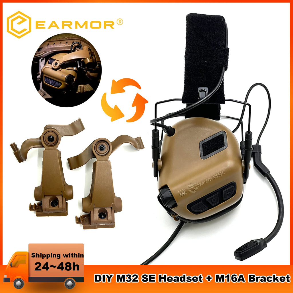 EARMOR Helmet Headphones M32 SE Shooting Earmuffs with M16A Helmet Adapter, Compatible with FAST Helmets Wendy M-LOK ARC Helmets