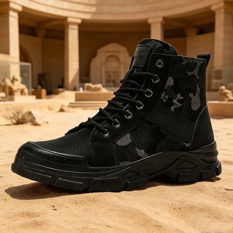 Men's Camouflage Combat Boots High Top Non-slip Work Boots Outdoor Hiking Shoes Tactical Desert Boots