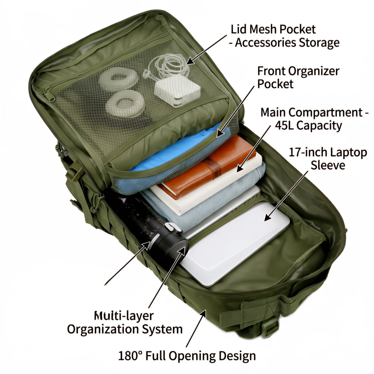 45L Tactical Gym Backpack Molle Large Capacity Multi Pocket Storage Bag Durable Wear Resistant Fitness Training Bag Heavy Duty Rucksack For Men Women Sports Workout Business Trips Outdoor Training Daily Commute Luggage Bag