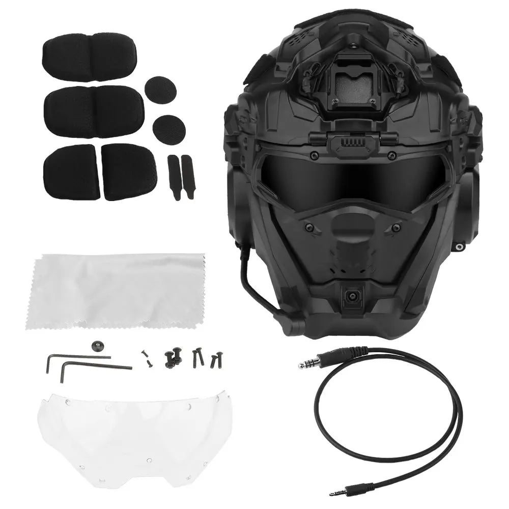 W-Ronin II Tactical Assault Helmet Motorcycle Full Face Protective Helmet with Communication Headset,Anti-fog Fan,Flip Mask