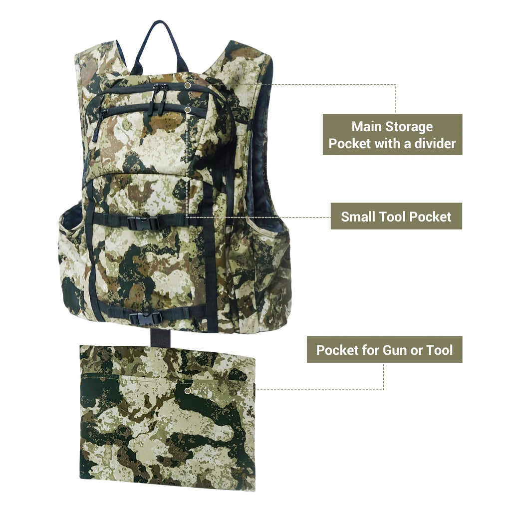 WESTTUNE Camouflage Hunting Vest with Seat Turkey Hunting Vest with Game Pouch Hunting Gear Accessories for Turkey Bird Hunters