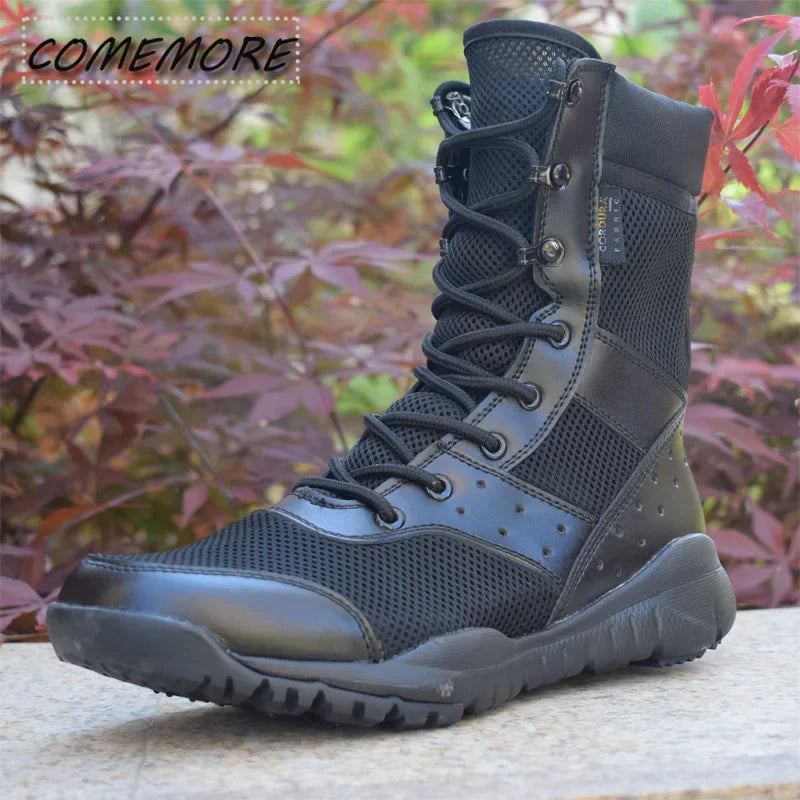 Men's Work Shoes Summer Light Men Ankle Boots Classic Waterproof Lace Up Woman Autumn Fashion Mesh Motorcycle Boots 2025