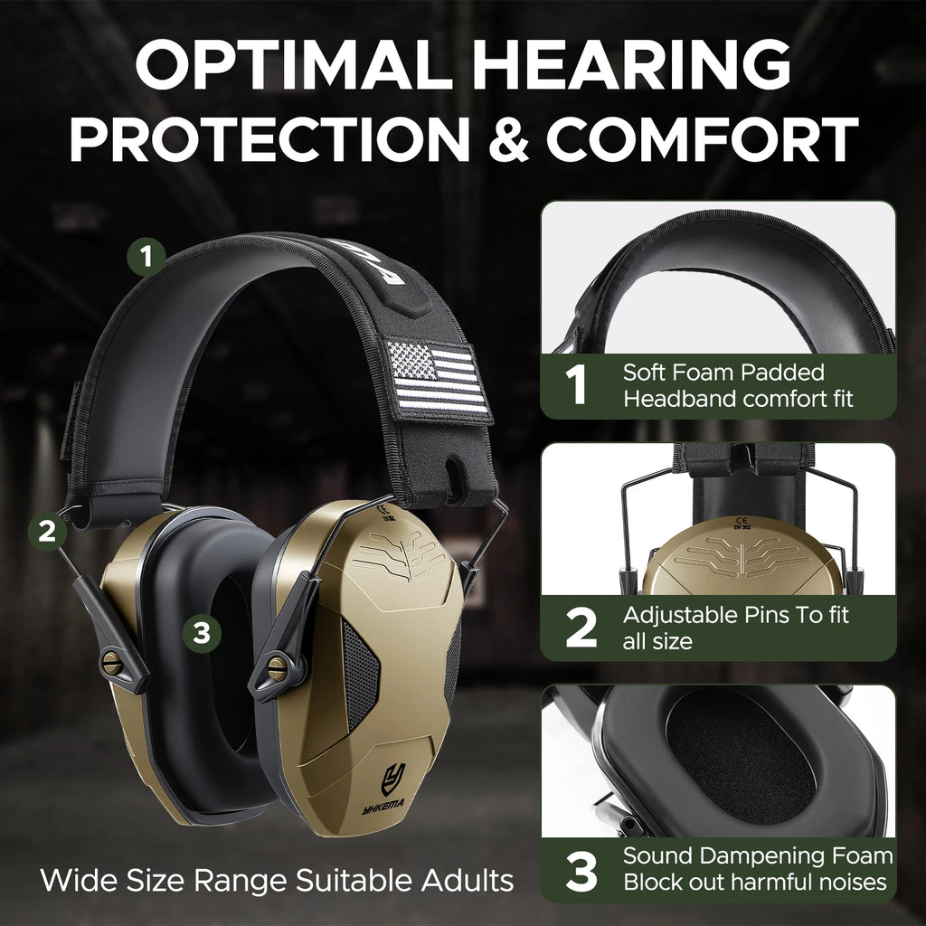 YHKEMA Shooting Ear Protection Safety Earmuffs Noise Reduction Slim Passive Hearing Protector for Huning NRR26dB