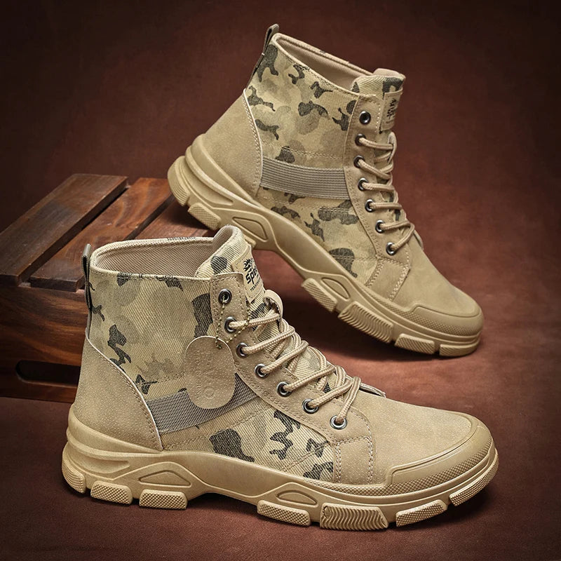 Men's Camouflage Combat Boots High Top Non-slip Work Boots Outdoor Hiking Shoes Tactical Desert Boots