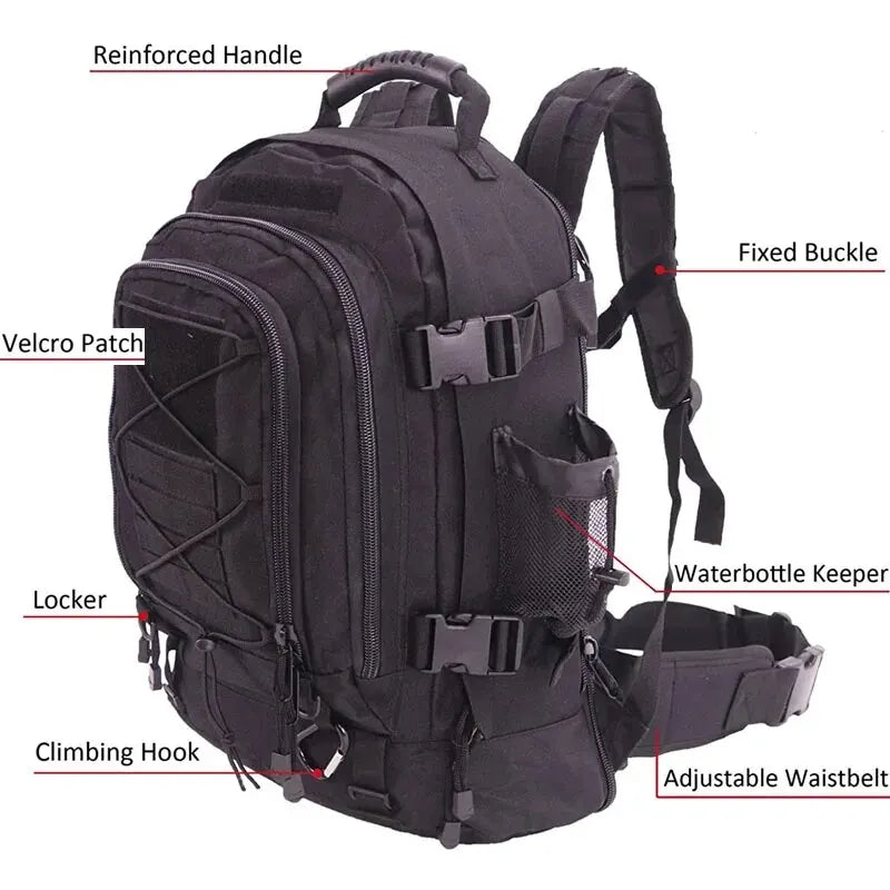 65L Military Backpack for Men, Molle Tactical Rucksack, Waterproof Hiking Bag, Outdoor Survival Gear & Camping Equipment