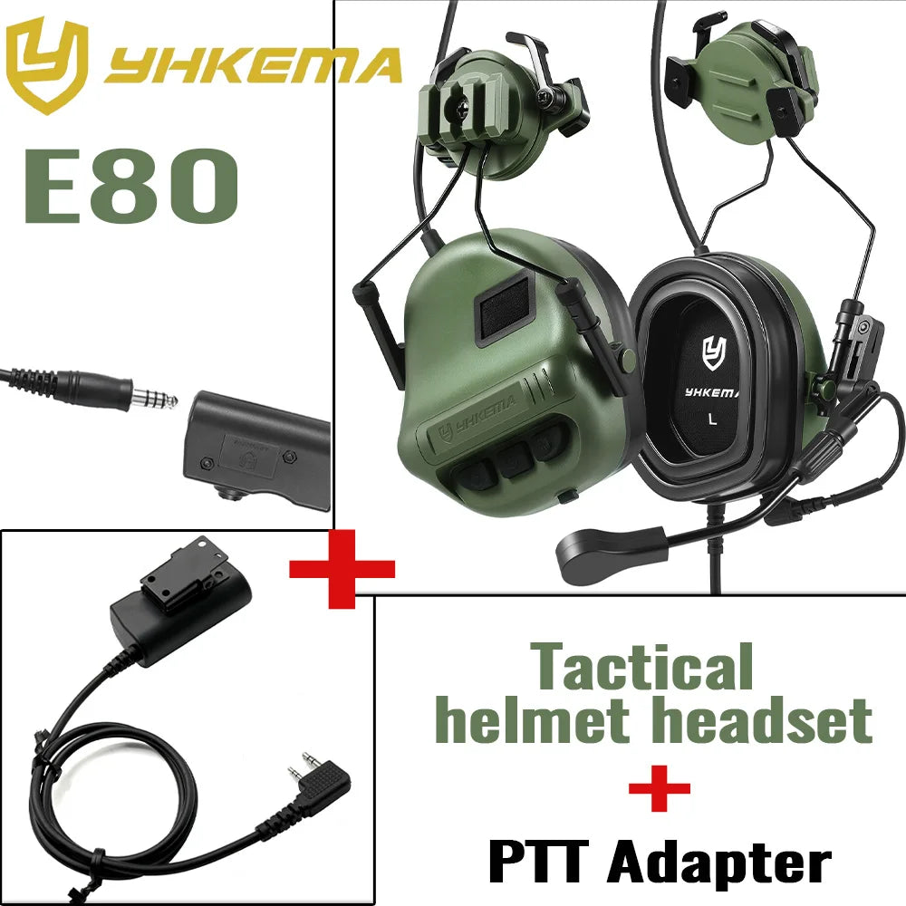 YHKEMA E80 Tactical Electronic Shooting Earmuff with PTT KEN Adapter for Outdoor Hunting Professional  Anti-noise Headset