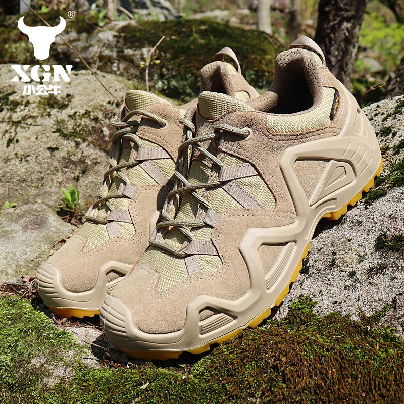 XGN EVENT Waterproof Hiking shoes Men mountian cowhide breathable Sneakers hunting Boots Tactical Desert Combat trekking Boot