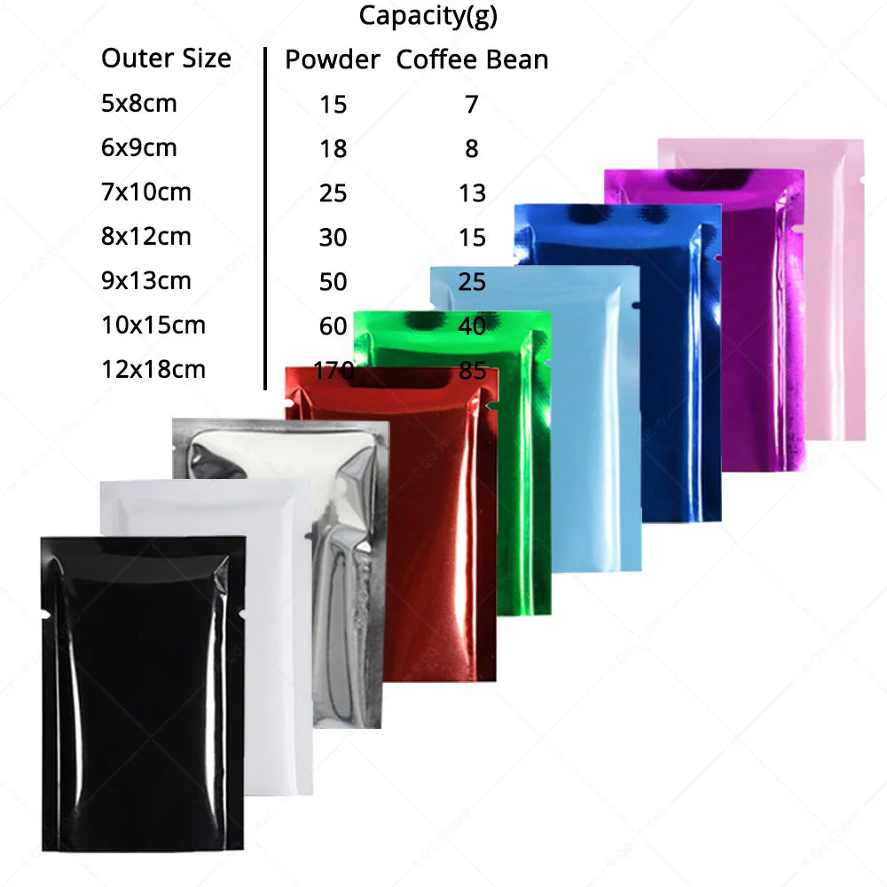 Smell Proof Packaging Bag Aluminum Foil Lined Heat Seal Open Top Pouches - Premium Three-Side Seal Packaging for Coffee Bean
