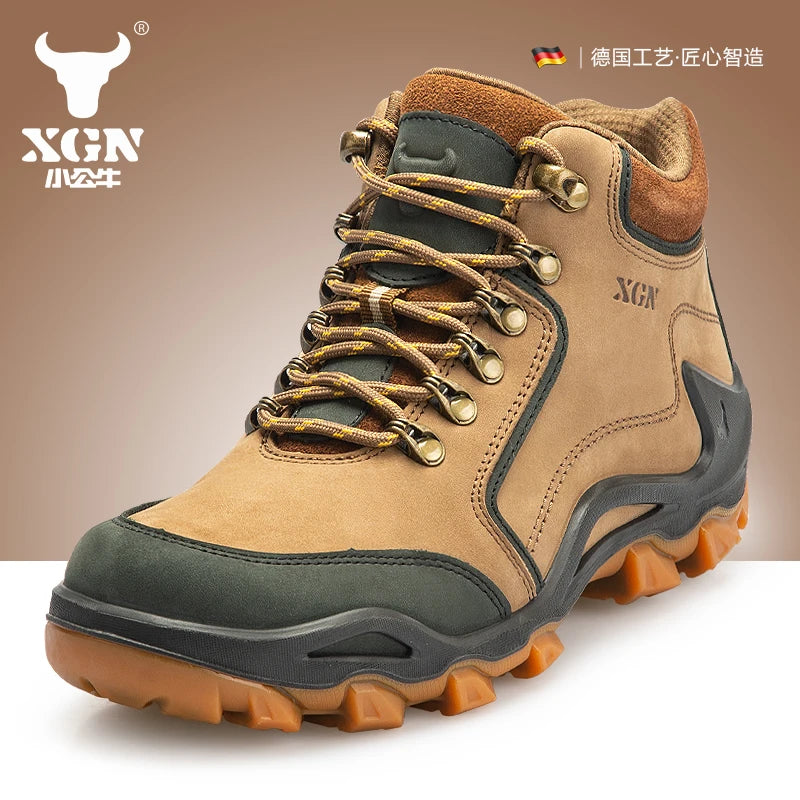 XGN Cowhide Outdoor Hiking shoes Men's waterproof hunting Boots Tactical Desert Combat travel Boots Ankle trekking Sneakers