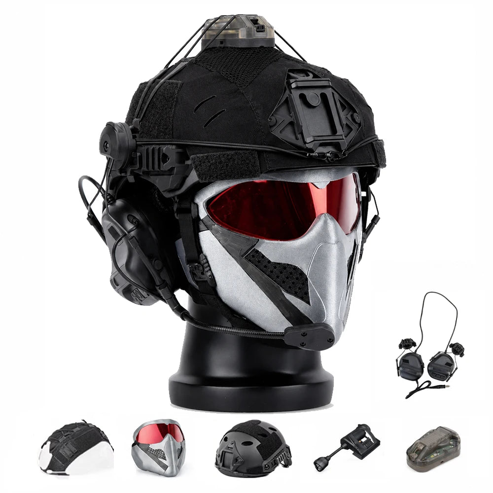 Tactical Airsoft Helmet Set with Full Face Mask, Military Style Protective Gear for Paintball CS Game Cosplay Outdoor Use