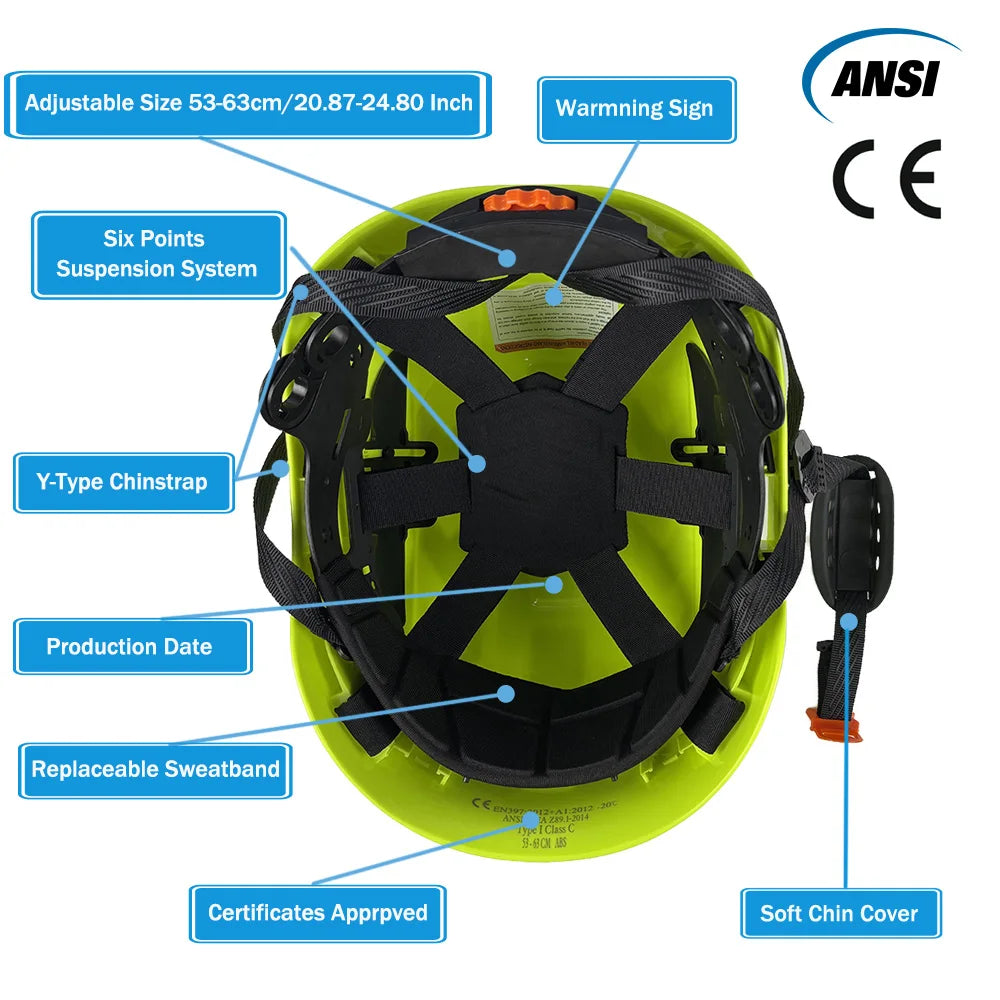 CE ANSI Safety Helmet Breathable ABS Hard Hat Construction Site Working Cap Adjustable Ventilation Climbing Head Protection