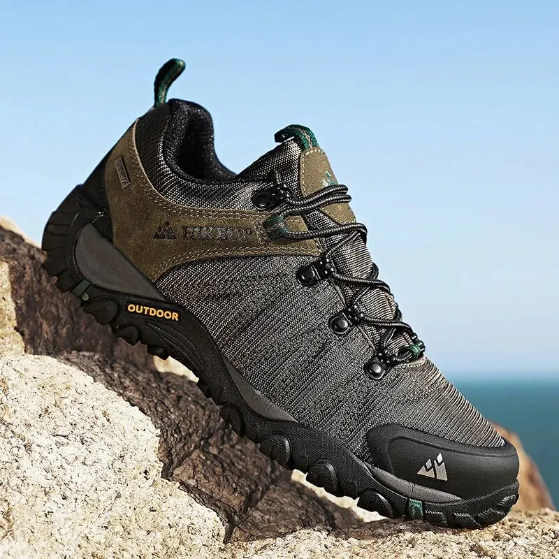 HIKEUP Four-Season Men's Hiking Shoes Outdoor Sports Genuine Leather Wear-Resistant Climbing Shoes Rubber Sole Trekking Sneaker