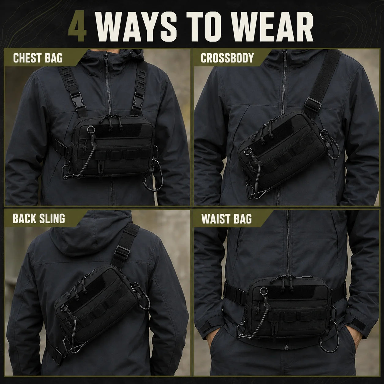 Tactical Chest Bag MOLLE Hunting Bag Fishing Pack Waist Bag Hunting Hiking Camping Outdoor Sports