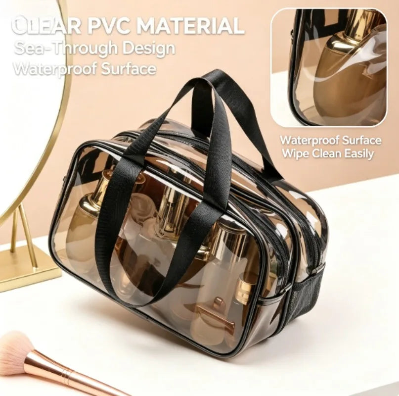 Dry And Wet Separation Clear Toiletry Bag for Women Men Portable Large Travel Makeup Bag Waterproof Transparent Cosmetic Bag