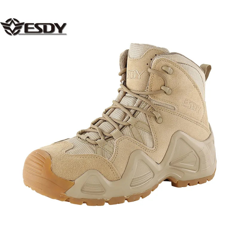 Esdy Men High Tube Outdoor Climbing Hunting Shoes Combat Training Hiking Non-slip Leather Wearproof Tactical Boot