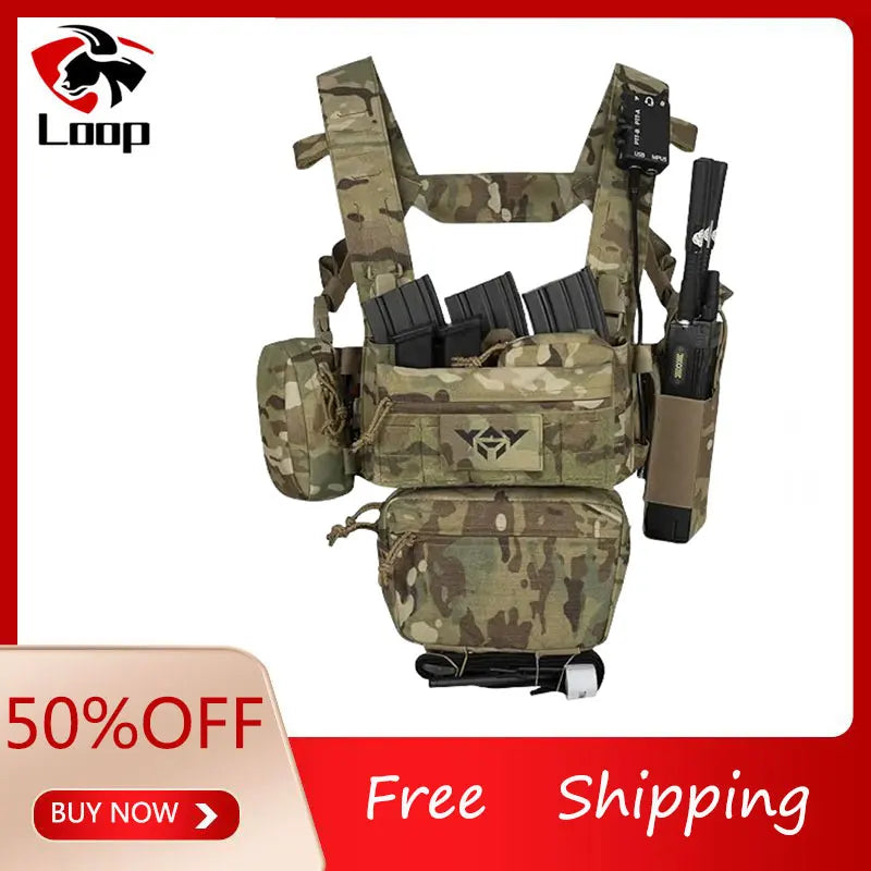 YAKEDA Tactical Vest Chest Rig: Durable 1000D Polyester with 5.56/7.62 Mag, Pistol Holder, Wing Pouch, and Molle Dangler Pouch