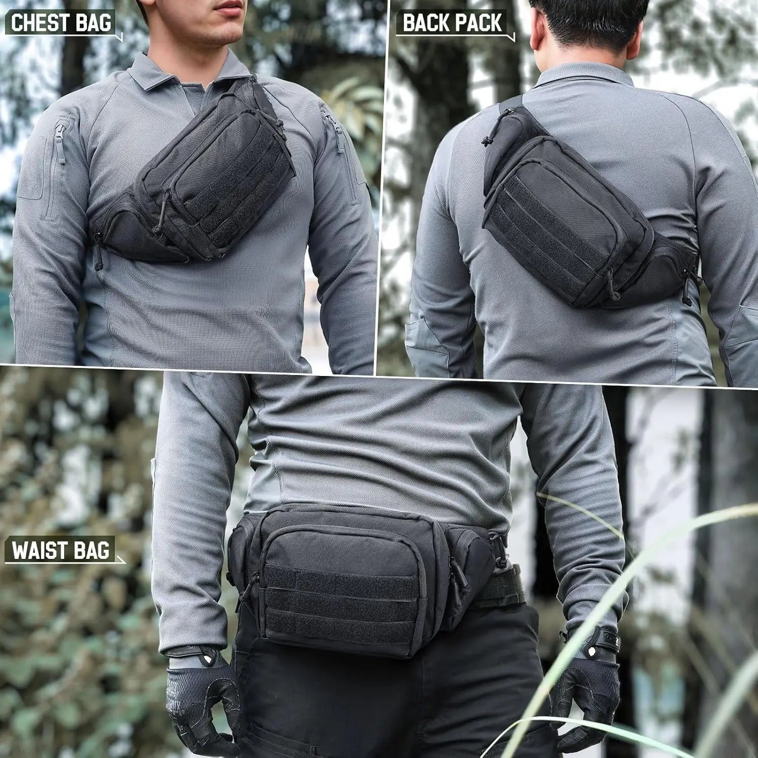 Tactical Fanny Pack Gun Holster Concealed Carry Pistol Waist Bag Molle EDC Pouch for Running Hiking Cycling Camping Outdoor Bag