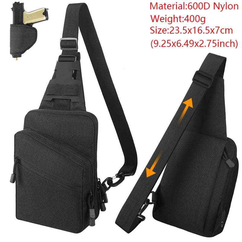 Tactical Pistol Bag Concealed Carry Crossbody Shoulder Holster Bag Quick Opening Gun Bag Sling EDC Pouch Chest Pack for Outdoor