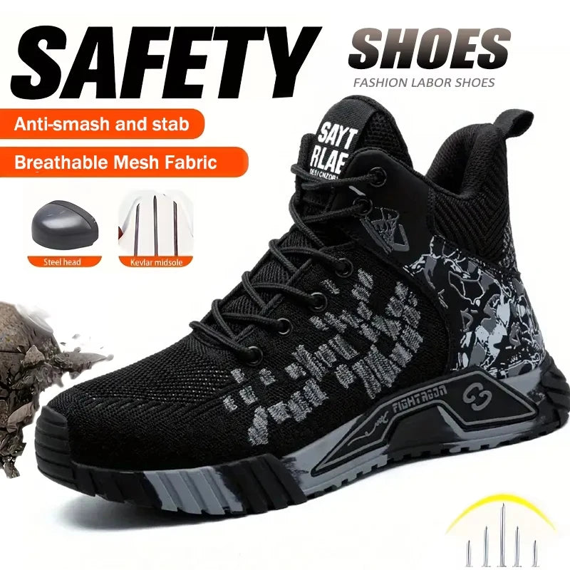 Indestructible Steel Toe Men's Safety Shoes Light Men's Work Boots Anti Smash Impact Resistant Construction Industrial Footwear