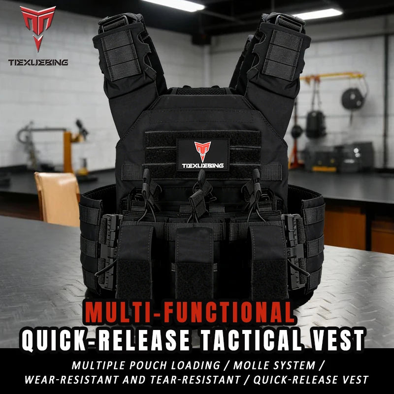 Tiexuebing 6094 Quick Detachable 500D Nylon Tactical Vest Black Combat Gear for Airsoft Plate Carrier Hunting Combat Equipment