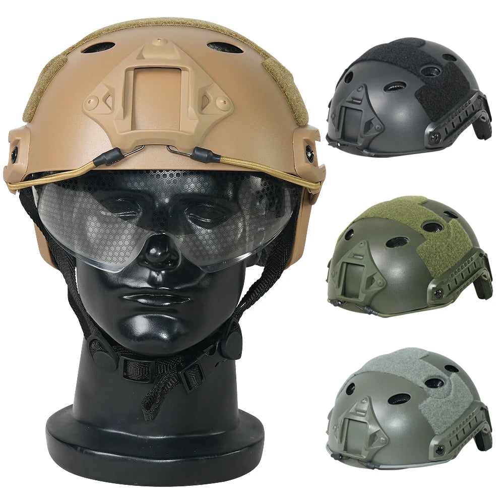 BOOIU Tactical Helmet Fast PJ Airsoft Helmet with Goggles ABS CS Riding Shooting Helmets Outdoor Sports Head Protection Gear