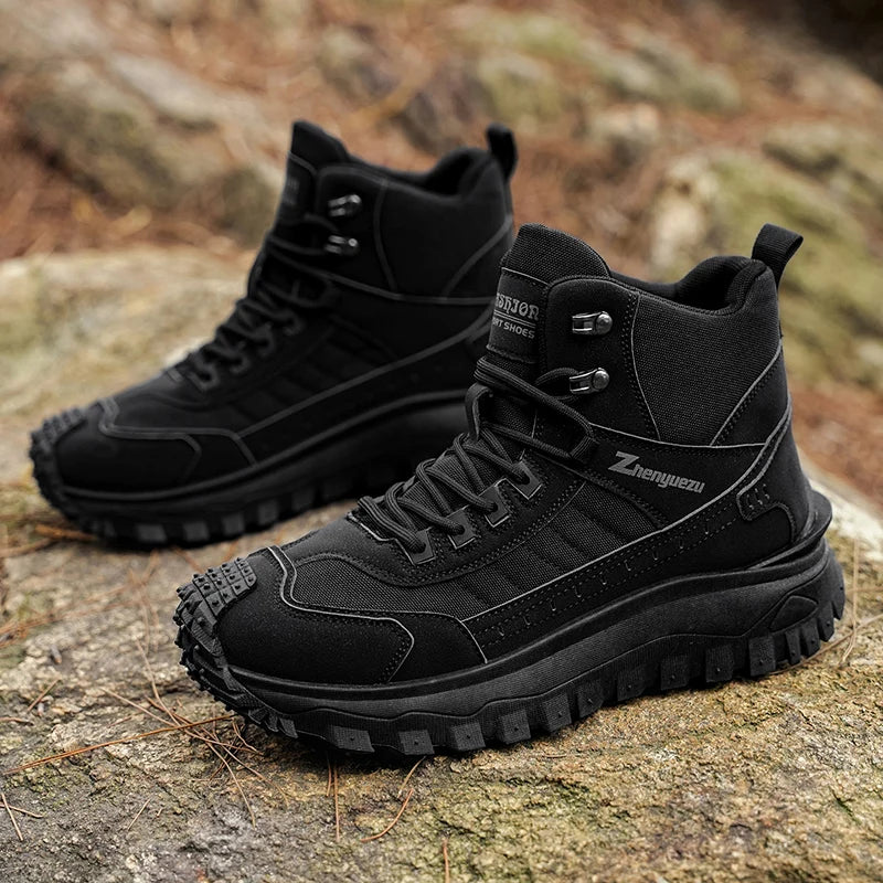 Men's Thick-Soled High-Top Boots, Non-Slip and Wear-Resistant, Suitable for Outdoor Hiking and Everyday Casual Wear