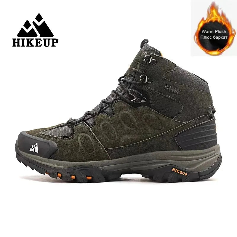 HIKEUP Winter Snow Boots Leather Hiking Shoes for Men Fur Sports Men's Designer Boots Outdoor Climbing Trekking Sneakers