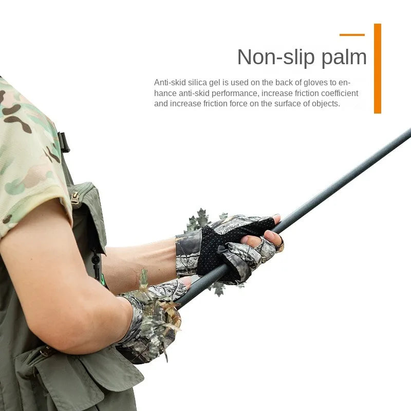 Hunting Gloves Camouflage Gloves Bionic Tree Camouflage Hunting Thin Anti Slip Fishing Photography Bird Watching Suit Gloves