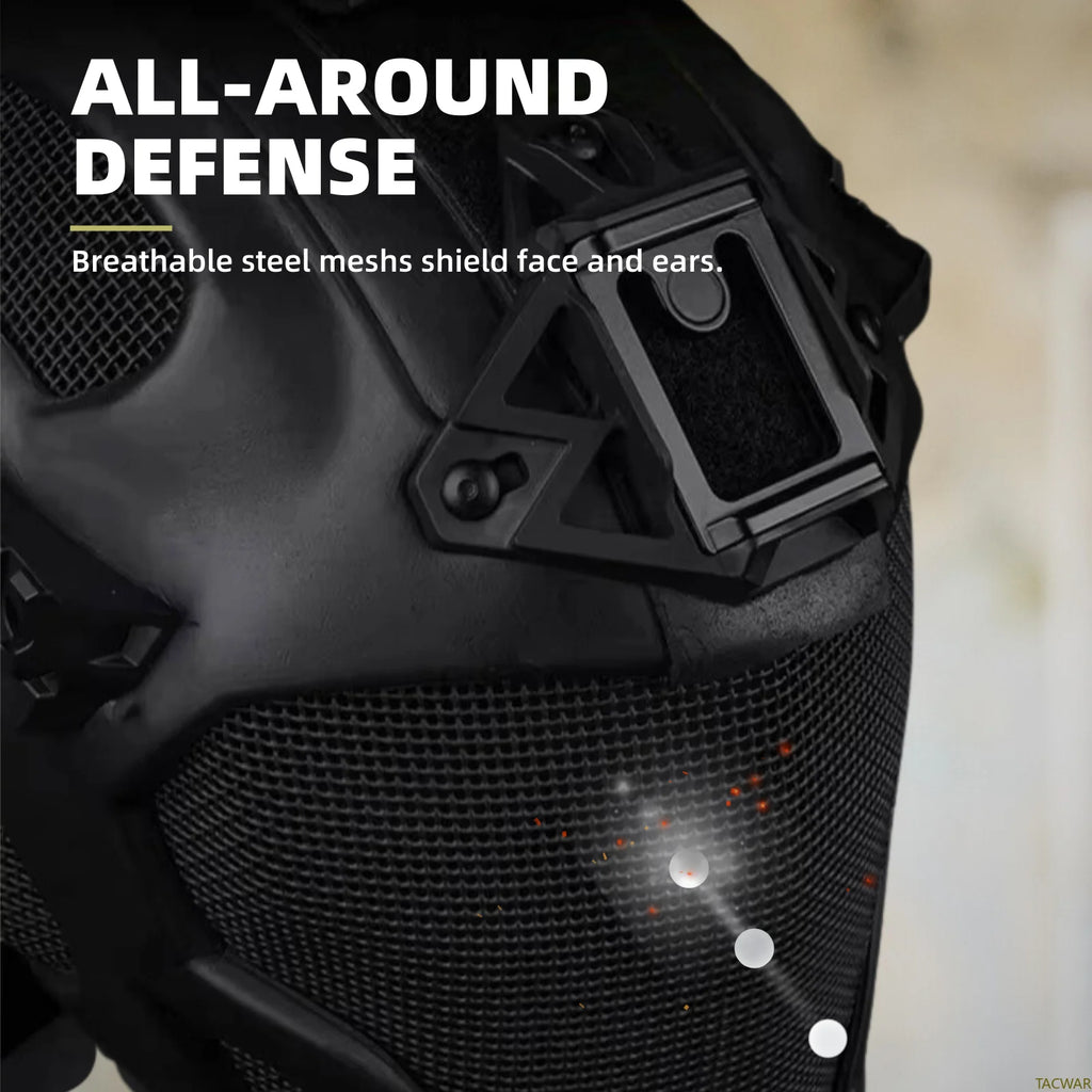 EVA Pro Airsoft Helmet Full Face with Breathable Steel Mesh Night Vision Mount Helmet Rail, Full Protection Safety Mask