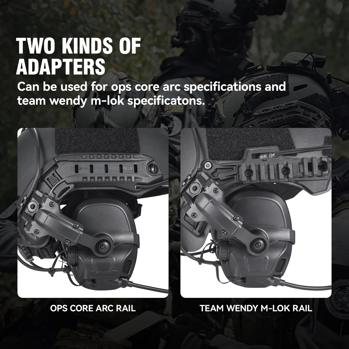 Tactical AMP Headset with OPS Core ARC & Team Wendy M-LOK Adapters | 30dB Noise Reduction, Soft Silicone Ear Pads, AAA Battery P