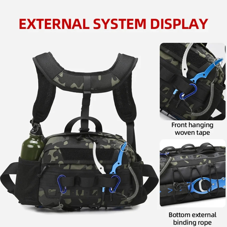 Men's Hiking Vest Backpack Fishing Tactical Chest Bag Utility  Sports Molle Waist Bags Large Outdoor Hunting Fanny Pack Camping