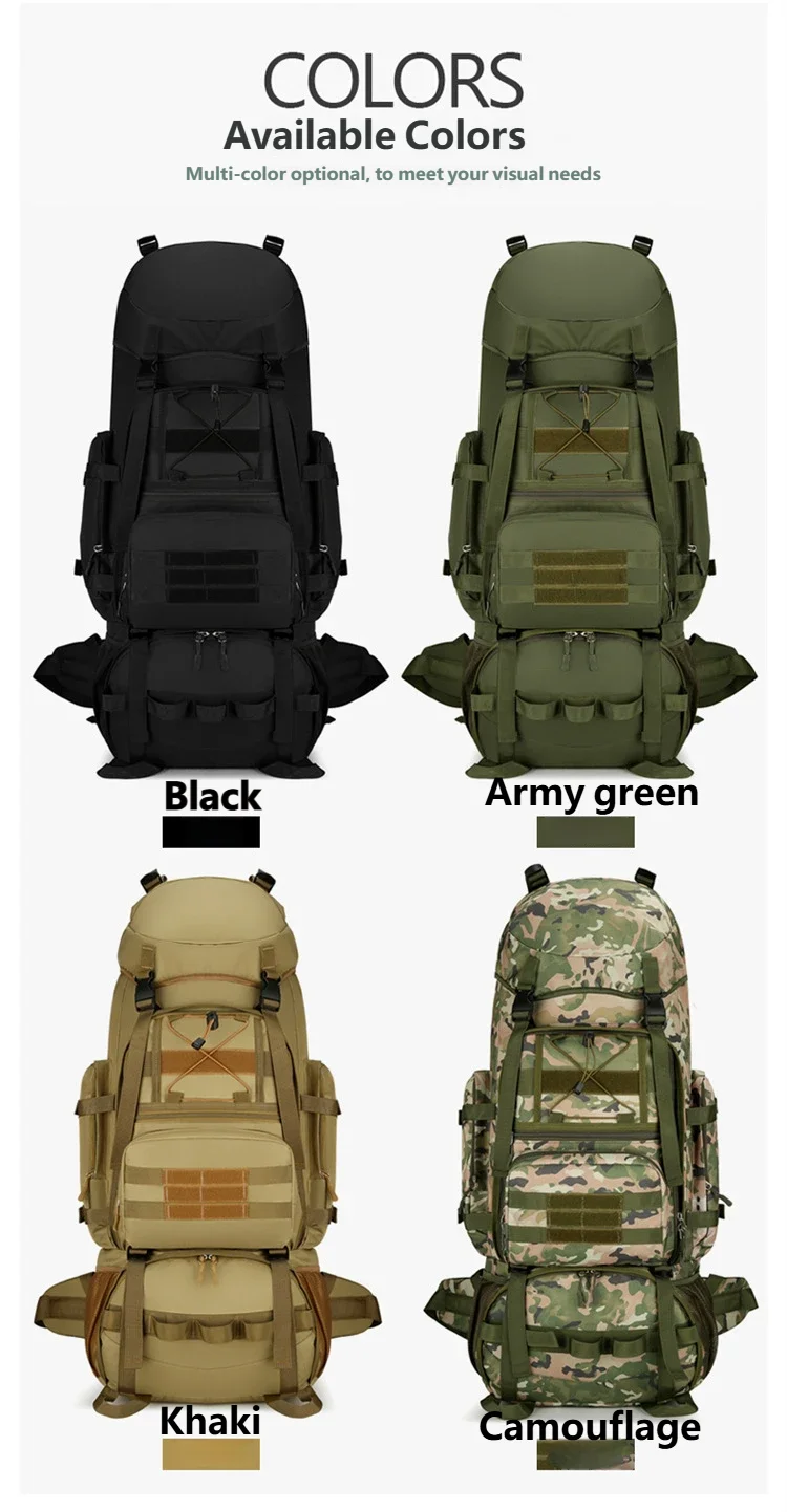 80L MOLLE Mountaineering Bag Waterproof Climb Bag Tactical Backpacks Large Backpack Outdoors Hiking Camping Travel Bags