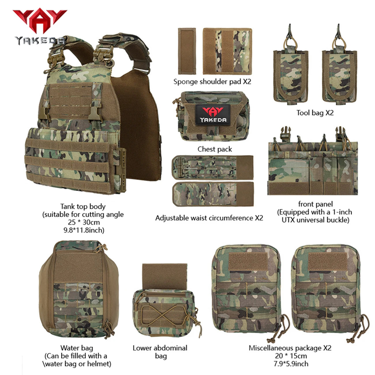 YAKEDA buckle quick release structure adjustable buckle shoulder strap breathable mesh MOLLE system hunting vest
