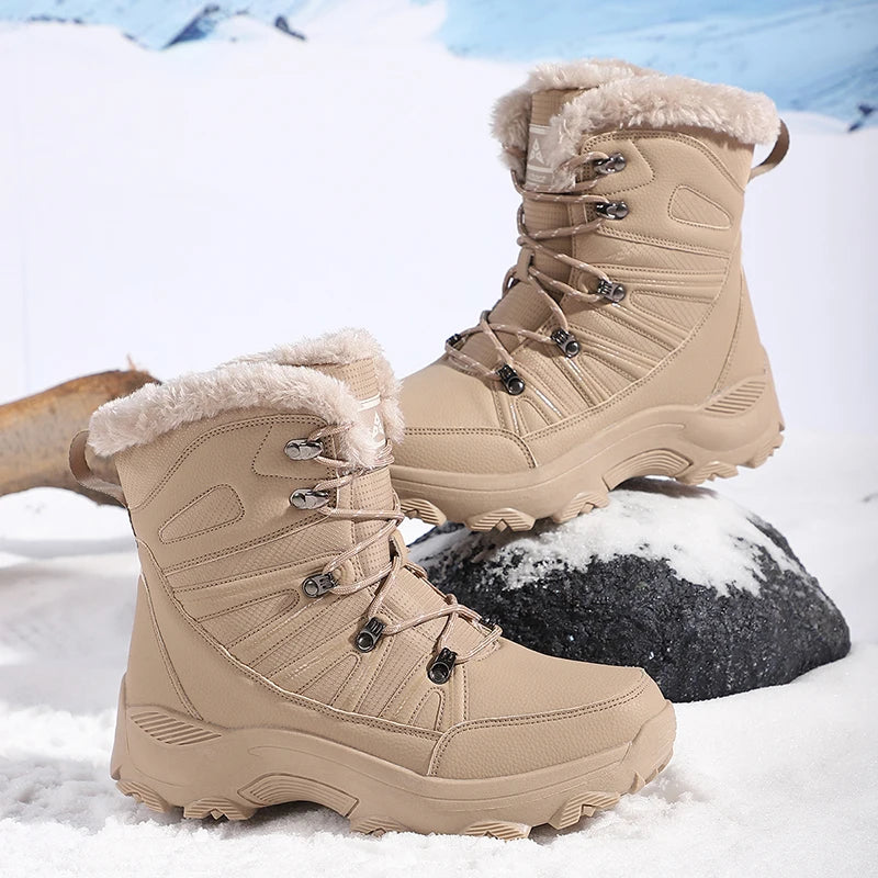 Vintage Style Winter Men Hiking Boots Microfiber Leather Snow Boots Man Plush Warm Causal Shoes Male Sneakers Ankle Boots Botas