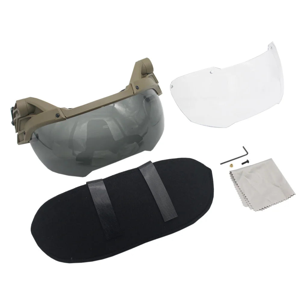 Adjustable Tactical Helmet Flip Goggles Airsoft Paintball Windproof Anti Fog Protection Goggles 2 Lens For FAST Helmet