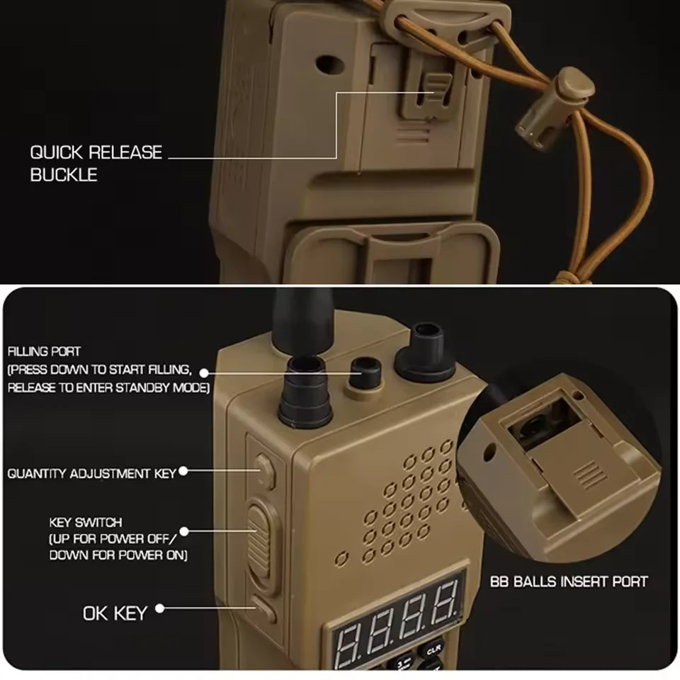 PRC-152 Radio Model Electric Speed Loader Electric Filler with Adapter Speed Loading for 6mm BBS Pellet Airsoft Wargame Gear