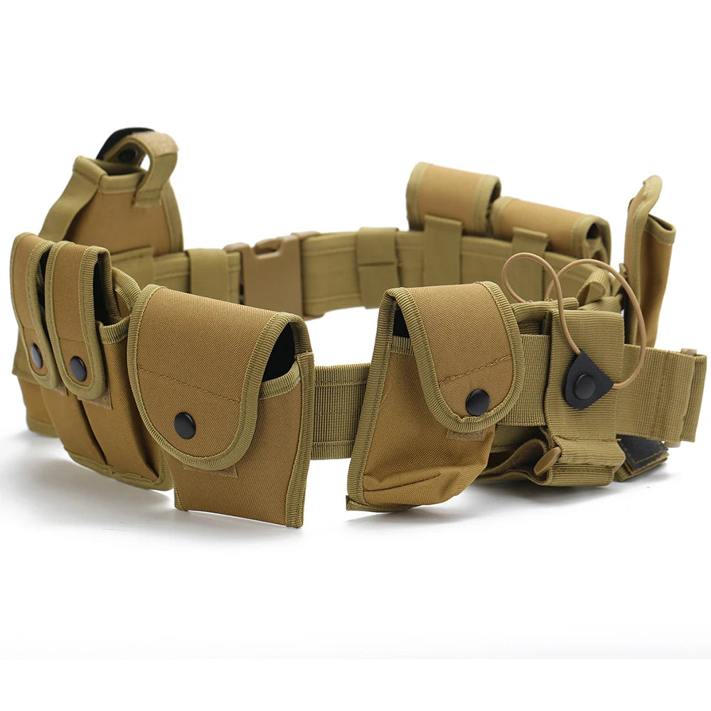 10 in 1 Tactical Duty Waist Belt Utility Training Duty Security Modular Equipment Set with Components Pouches Bags Holsters