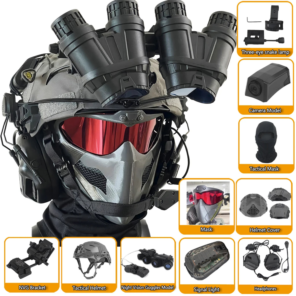 Airsoft Helmet Set with Tactical Headset GPNVG18 Non-Function Night Vision Mask Signal Light for Delta Operation Game Cosplay