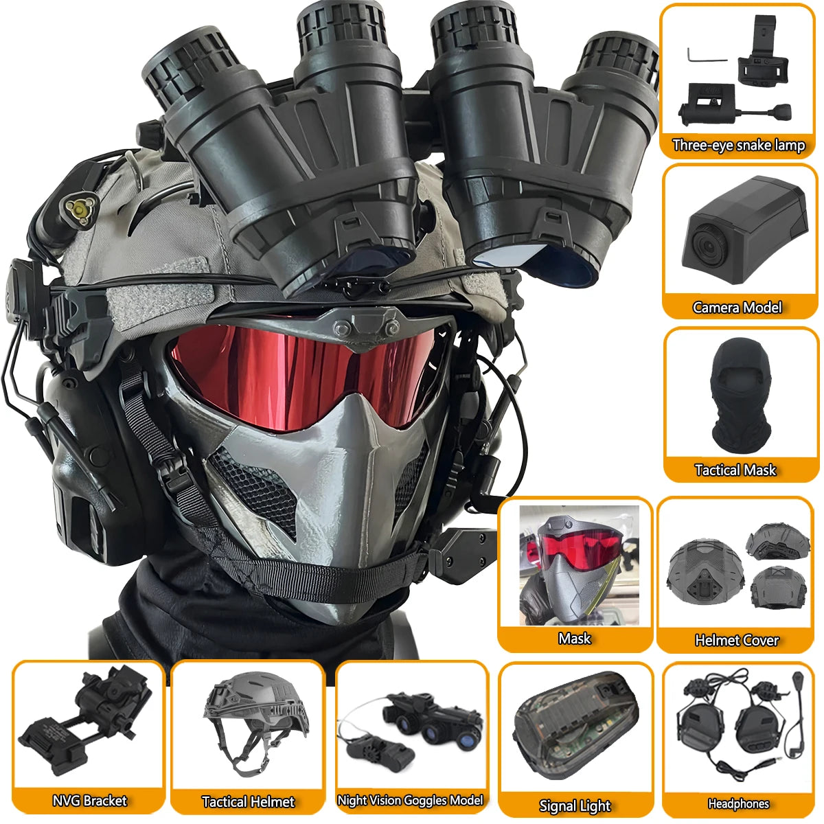 Airsoft Helmet Set with Tactical Headset GPNVG18 Non-Function Night Vision Mask Signal Light for Delta Operation Game Cosplay