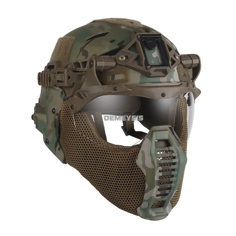 Modular Tactical Full Covered Helmet with Face Mask Mouthguard/Flip Goggles/Ear Cover Hunting Airsoft Paintball 3.0 Wendy Helmet