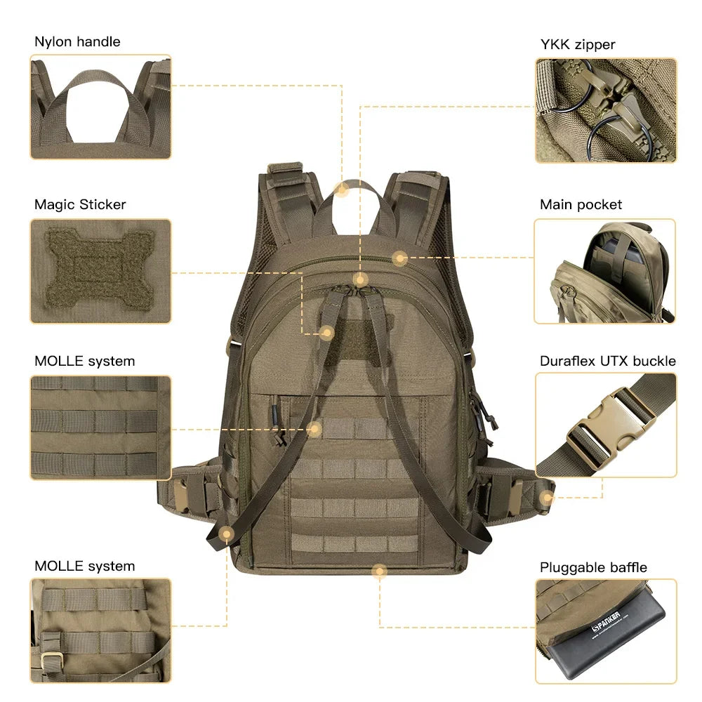 20L Tactical Backpack Vest Dual Purpose Molle Plate Carrier Bag Backpack Nylon Hiking Rucksack  with Vests Outdoor Backpacks
