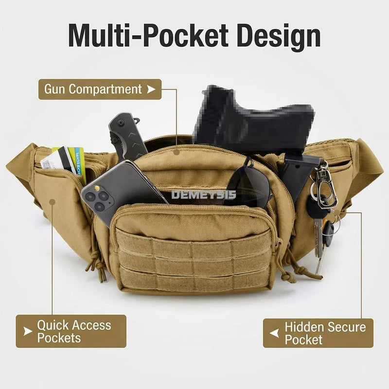 Men Waist Fanny Pack Belt Bag Tactical Concealed Carry Pistol Waist Pouch Gun Bag Camping Nylon Tool Sling Chest Hip Bum Bag